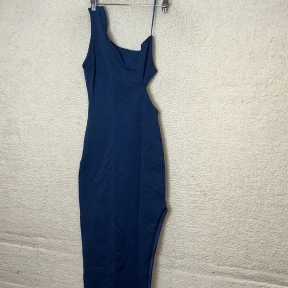 NWT Socialite Womens Deep Blue Bodycon One Shoulder Cut Out Maxi Dress SMALL - Picture 7 of 7